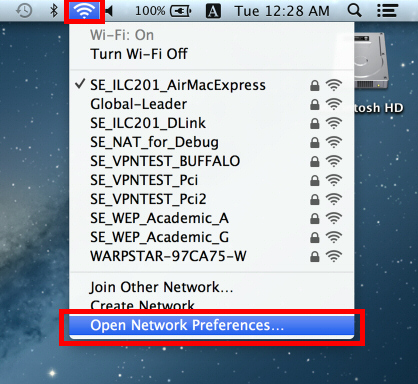 Apasati iconita pentru retea din dreapta sus. Si alegeti Open Network Preferences...