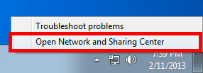 Choose Open Network and Sharing Center.