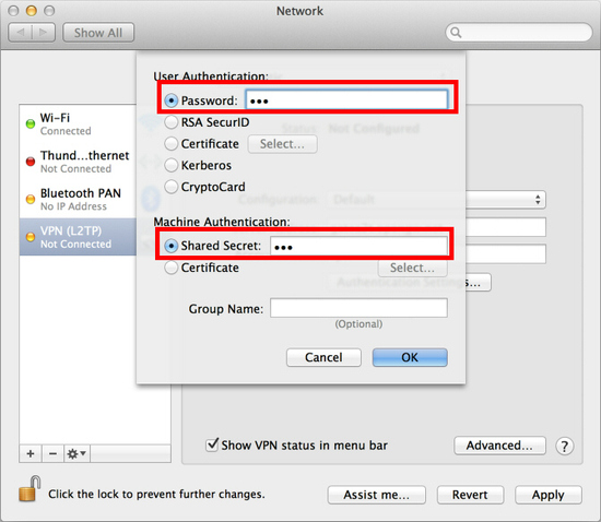 Show VPN status in menu bar and click Advanced