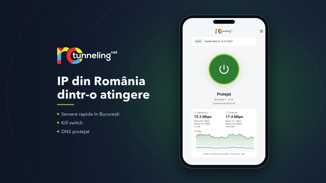 Aplicatia RoTunneling VPN pe telefon Android: IP din Romania dintr-o atingere